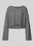 Swetry damskie - Sweter z dzianiny krótki z dekoltem w serek model ‘NINA’ - miniaturka - grafika 1