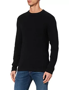 Swetry męskie - SELECTED HOMME Sweter męski z dzianiny waflowej, czarny, XL - grafika 1