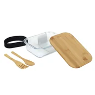 Pozostałe akcesoria kuchenne - Lunch box szklany śniadaniówka z bambusową przykrywką - miniaturka - grafika 1