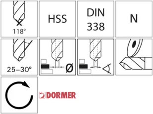Wiertło kręte HSS DIN338N12,7mm 118G typ N 4xD A00212.7 TiN Tip Dormer (5 szt.) - Wiertła - miniaturka - grafika 4