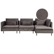 Narożniki - BELIANI Sofa narożnik lewostronny modułowa brązowa sztruksowa 3-osobowa nowoczesna kanapa z poduszką do salonu - miniaturka - grafika 1
