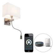 Lampy ścienne - QAZQA Stalowy kinkiet Smart z kloszem kremowo-białym z Wifi P45 - Bergamo - miniaturka - grafika 1