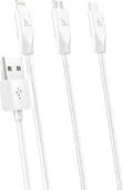 Kable USB - Kabel USB Hoco USB-A - USB-C + microUSB + Lightning Biały 6957531032069 - miniaturka - grafika 1