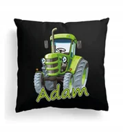 Poduszki dekoracyjne - CZARNA Poduszka Z IMIENIEM Na Wielkanoc ZIELONY TRAKTOR CIĄGNIK Z BAJKI - miniaturka - grafika 1