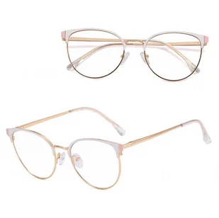 Damskie okulary Kocie Oczy zerówki do komputera BLUE LIGHT na teleskopach 25110B Biały/Złoty - Okulary korekcyjne, oprawki, szkła - miniaturka - grafika 1