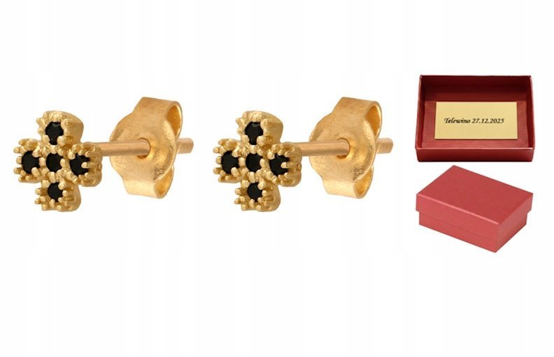 ZŁOTE Kolczyki 585 0.88 g Czarny Kamień Prezent Grawer