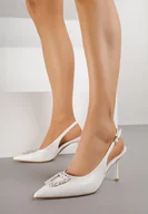 Sandały damskie - Białe Sandały na Szpilce Ozdobione Aplikacją z Cyrkoniami Isleheart - miniaturka - grafika 1