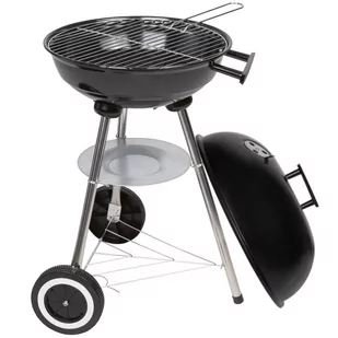 Grill węglowy kulisty z pokrywą BBQ chromowany ruszt 37cm - Grille - miniaturka - grafika 1