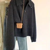 Swetry damskie - TEMU Retro Kurtka z Kołnierzykiem i Pół-Zamkiem - Oversize Płaszcz o Wysokiej Elastyczności, Jednokolorowa Zimowa Ciepło - miniaturka - grafika 1