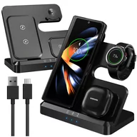 Pozostałe akcesoria do telefonów - Ładowarka Bezprzewodowa Indukcyjna 3w1 Qi 3.0 Szybka do Samsung S22 S23 S24 Galaxy Watch Buds Stacja czarna - miniaturka - grafika 1