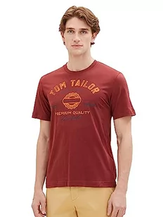 T-shirt męski TOM TAILOR z nadrukiem logo wykonany z bawełny, 32220-palona bordowa czerwień, L - Koszulki męskie - miniaturka - grafika 1