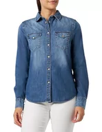 Koszule damskie - Replay Damska koszula dżinsowa z długim rękawem z bawełny, 009 Medium Blue, XXS - miniaturka - grafika 1