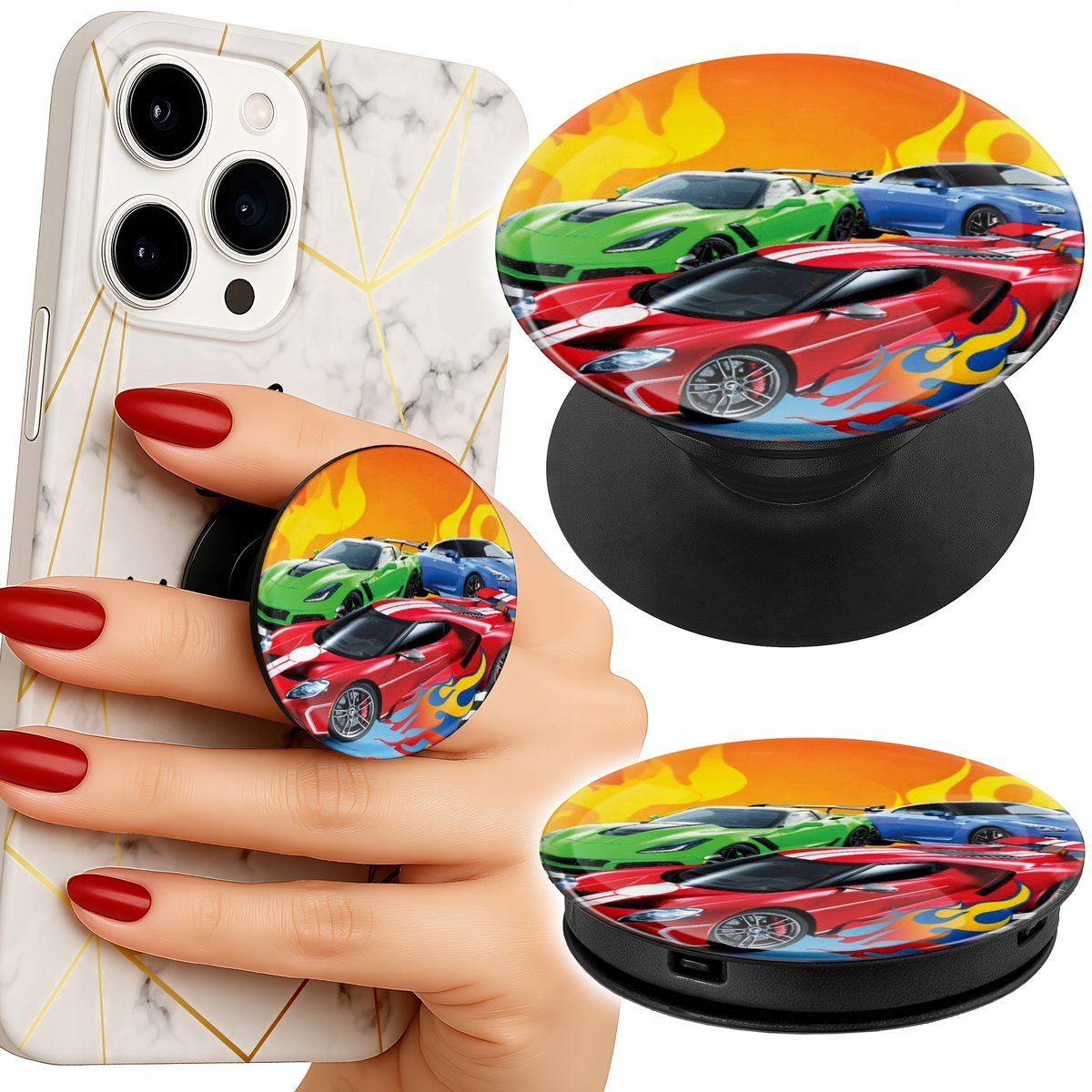 Uchwyt do telefonu Popsocket na palce/stojak DLA DZIECI SAMOCHODY WYŚCIGOWE