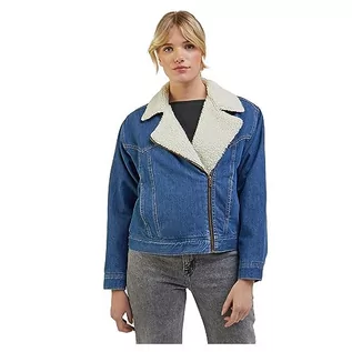 Kurtki damskie - Lee Damska kurtka Sherpa Moto JKT Denim, Mid Blues, L - grafika 1