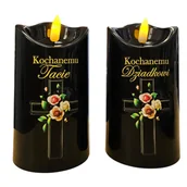 Świece - Świeca LED tata/dziadek 12 cm Ø7 cm czarna ciepła biała 2xR6 CORTINA POLAND - miniaturka - grafika 1