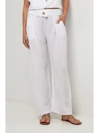 Spodnie damskie - Lin Passion Lniane spodnie w kolorze białym - miniaturka - grafika 1