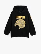 Bluzy dla chłopców - Koton Chłopięca bluza z kapturem szczotkowana Interior Hawk Printed, Granatowy (707), 9-10 Lat - miniaturka - grafika 1