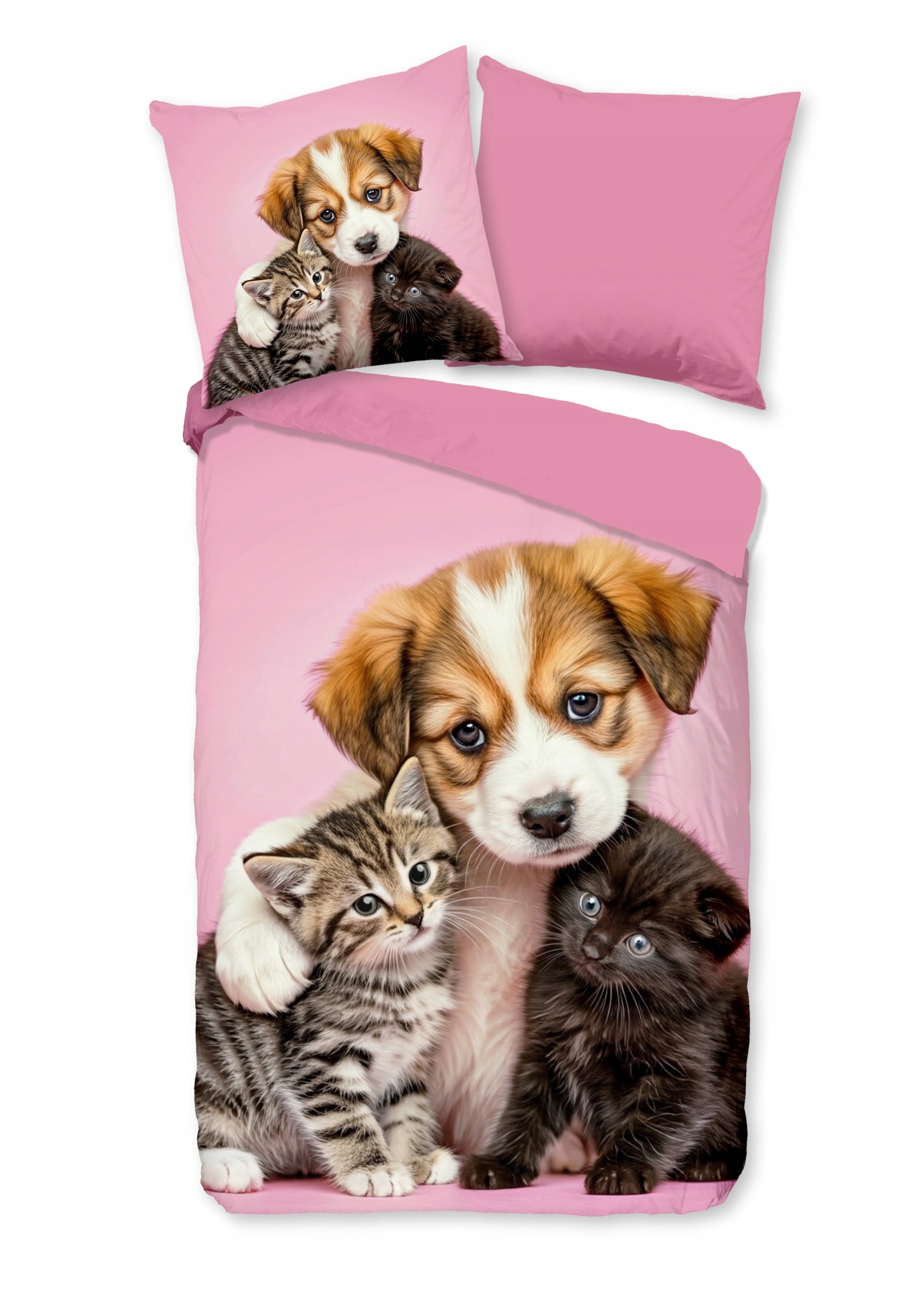 Pościel piesek kotki 135x200 koteczki różowa dla dziecka dwustronna
