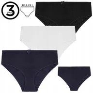 Majtki damskie - Majtki DAMSKIE bawełniane klasyczne biały czarny granat Basic 3-pak XL - miniaturka - grafika 1