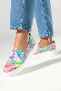 Wielokolorowe półbuty skórzane damskie slip on na platformie PRODUKT POLSKI Casu 2814-730 - Trampki damskie - miniaturka - grafika 1