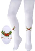 Rajstopy - Dziewczęce białe rajstopy z świątecznym nadrukiem rogi ze wstążeczką - miniaturka - grafika 1
