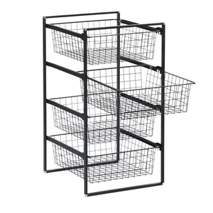 System przechowywania z 4 drucianymi koszami, 450 x 500 x 730 mm, czarny - Szafy i regały magazynowe - miniaturka - grafika 1