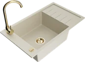 Zlewozmywaki z baterią - Mexen Elias zlewozmywak granitowy 1-komorowy z ociekaczem i baterią kuchenną Telma, beżowy - 6511-69-670200-50 - miniaturka - grafika 1
