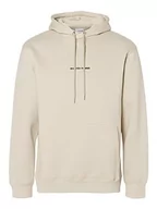 Bluzy męskie - SELECTED HOMME męska bluza z kapturem haftowana, owsianka, L - miniaturka - grafika 1
