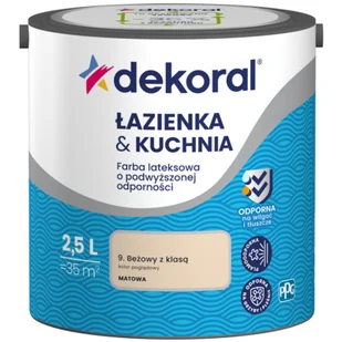 Farba lateksowa o podwyższonej odporności ŁAZIENKA KUCHNIA Beżowy z klasą 2,5 l Dekoral - Farby wewnętrzne - miniaturka - grafika 1