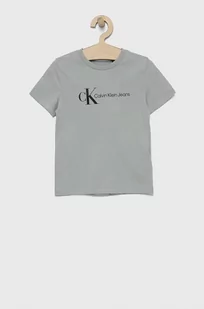 Calvin Klein Jeans T-shirt bawełniany dziecięcy kolor szary z nadrukiem - Koszulki dla dziewczynek - miniaturka - grafika 1