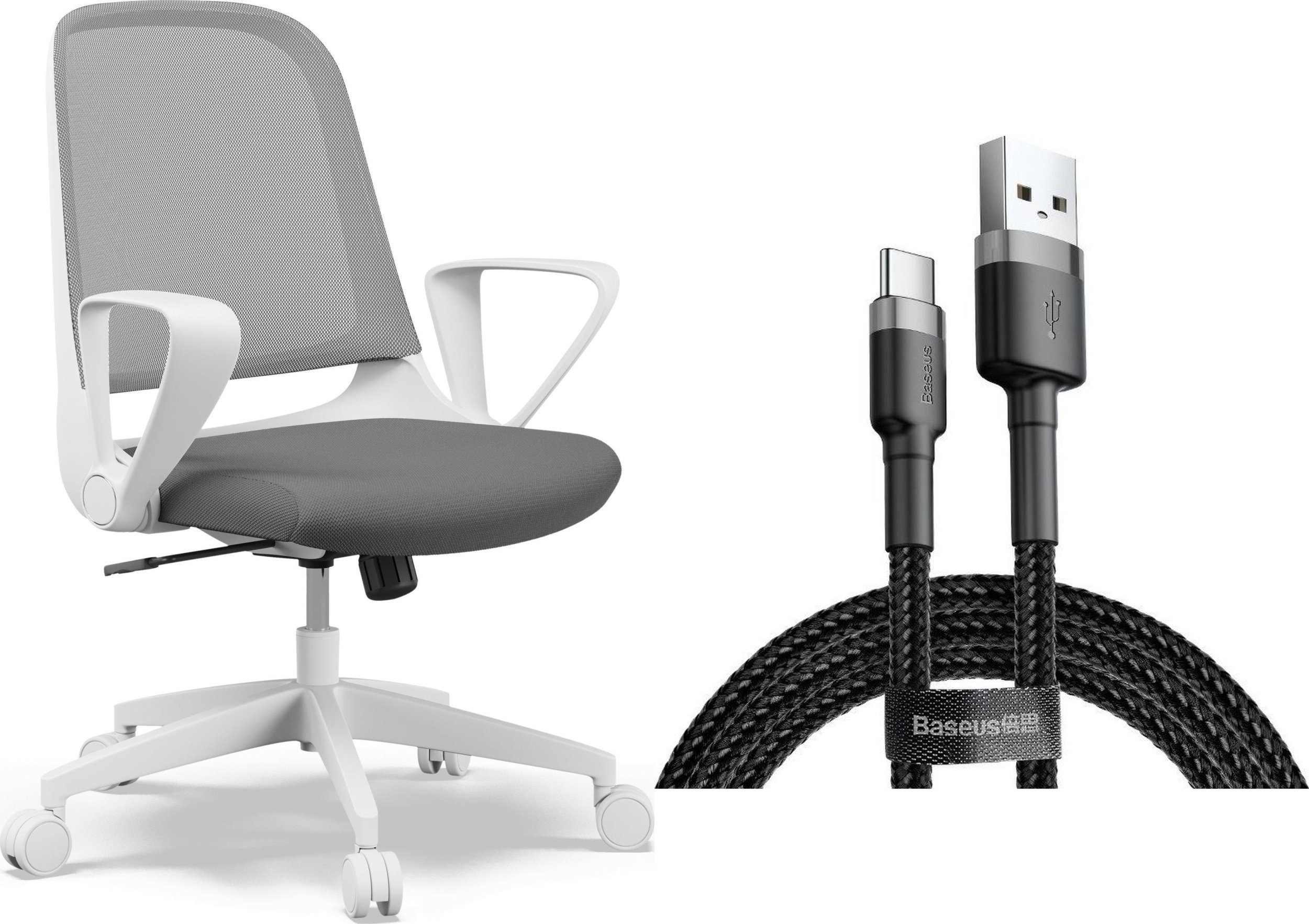 SENSE7 Krzesło biurowe Sopty Biało-szare + kabel usb