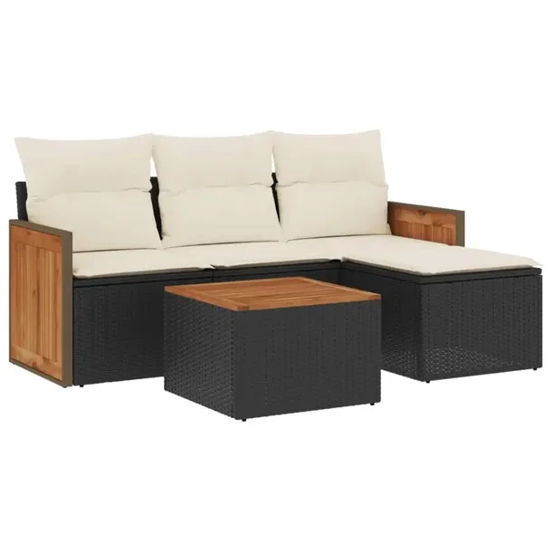 Zestaw wypoczynkowy rattan PE, czarny, 55x55x69, kremowe poduszki