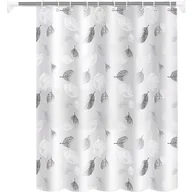 Zasłony prysznicowe - Zasłona prysznicowa do łazienki, 180 x 200 cm, szara, antypoślizgowa, z nadrukiem białych liści, odprowadzająca wilgoć i szybkoschnąca, z 12 haczykam - miniaturka - grafika 1