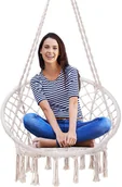 Fotele ogrodowe wiszące - Bauerkraft Ażurowa huśtawka ogrodowa, fotel wiszący, bocianie gniazdo 150kg beżowy - miniaturka - grafika 1