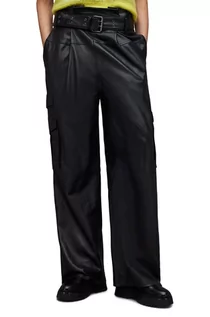Spodnie damskie - AllSaints spodnie skórzane Harlyn damskie kolor czarny szerokie high waist - grafika 1
