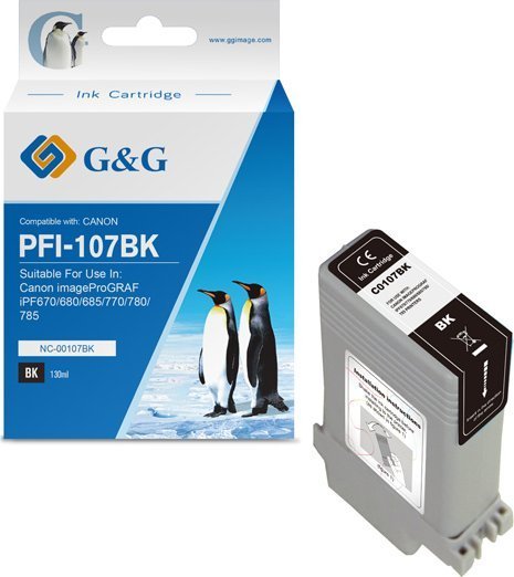 Tusz G&G kompatybilny z PFI107BK, NC-00107BK, 6705B001, black, 130ml