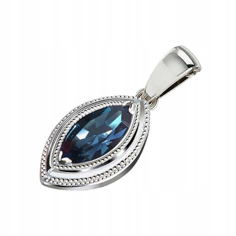 Zawieszka Srebrna Owalna z kryształem Granatowym Srebro pr. 925