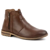 Buty zimowe męskie - Buty męskie skórzane zimowe sztyblety ocieplane 887K brązowe - KOMODO - miniaturka - grafika 1