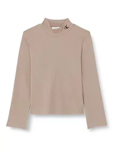 Koszulki i topy damskie - Calvin Klein Damskie topy z dzianiny Plus Rib Mock Neck L/S, Perfect Taupe, 3XL - grafika 1