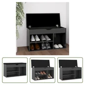 Szafki na buty - The Living Store Ławka na buty z poduszką szara 80x30x47 cm Materiał drewnopochodny - miniaturka - grafika 1