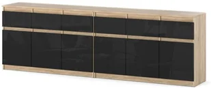 Komoda 240cm Duża Szafka Nowoczesna Dąb Sonoma Czarny Połysk Do Salonu - Komody - miniaturka - grafika 1