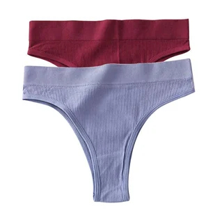 Stringi z wysokim stanem 2 szt. - Niebieski + czerwony L/XL - Majtki damskie - miniaturka - grafika 1