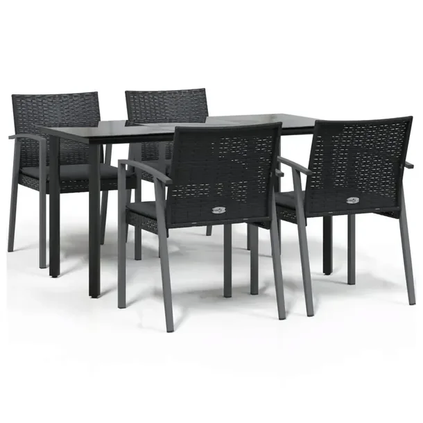 Zestaw Mebli Ogrodowych Rattan PE Czarny, Stół 140x70x74 cm, Krzesła 56,