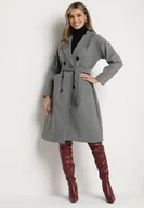 Płaszcze damskie - Szary Płaszcz Dwurzędowy Wiązany Vepha - miniaturka - grafika 1