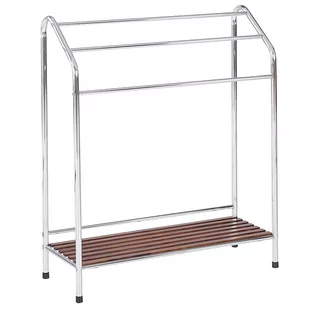 Stojak Na Ręczniki Z Półką 72 X 85 Cm Srebrny Z Ciemnym Drewnem Muriva - Wieszaki łazienkowe - miniaturka - grafika 1