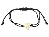 Bransoletki - Bransoletka na czarnym sznurku ze złotymi kulkami 585 i ażurowym serduszkiem - miniaturka - grafika 1