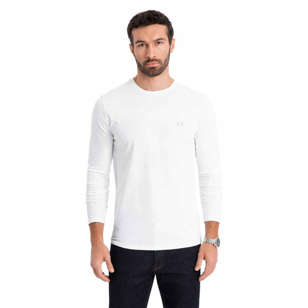 Longsleeve męski koszulka długi rękaw bawełna biały OM-LSBC-0124 V2 r. XXL