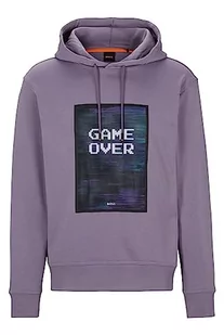 BOSS Męska bluza z kapturem Weglitchhood z bawełny Terry z sezonową grafiką, liliowy, XL - Bluzy męskie - miniaturka - grafika 1