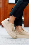 Półbuty damskie - Beżowe trampki skórzane damskie creepersy sznurowane PRODUKT POLSKI Casu 469N - miniaturka - grafika 1