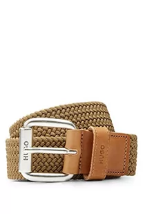 HUGO Męski Ger-W Sz35 wykonany we Włoszech pasek tkany ze skórzanym obszyciem, beżowy, 105 - Paski - miniaturka - grafika 1